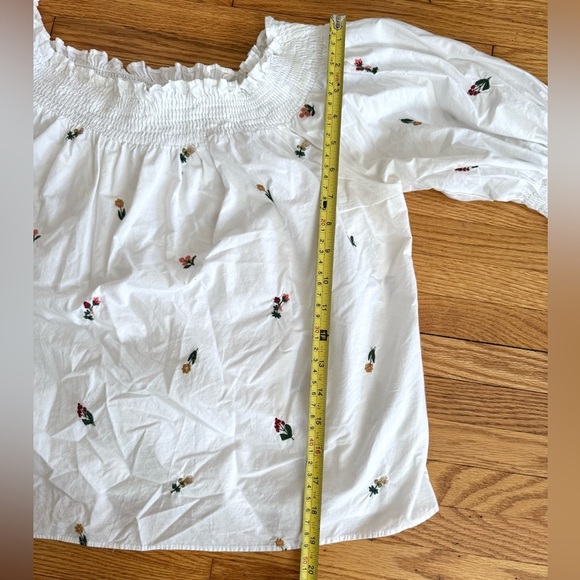 ZARA White Floral Blouse Embroidered Off Shoulder Peasant Cottage Coquette Sz M - Picture 9 of 9